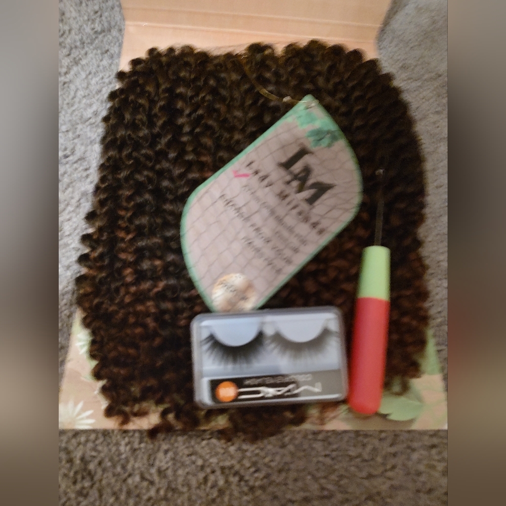 Curly Brown Hair Bundle with Eyelashes